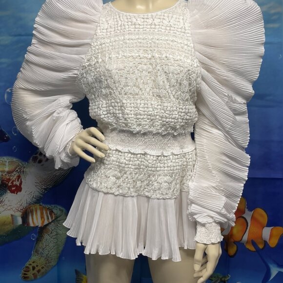 CHIO DI Stefania D Lace Dress With Plisse Sleeves - Picture 6 of 8